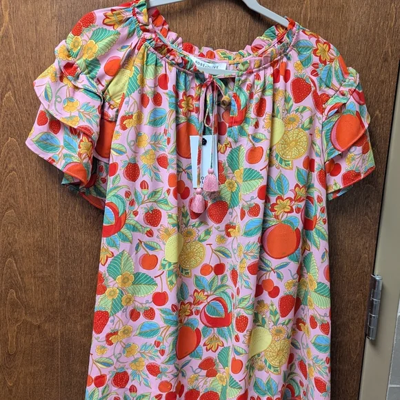 Rose & Olive Pink Tropical Fruit On Or Off-Shoulder Blouse 2X NWT - Picture 2 of 7